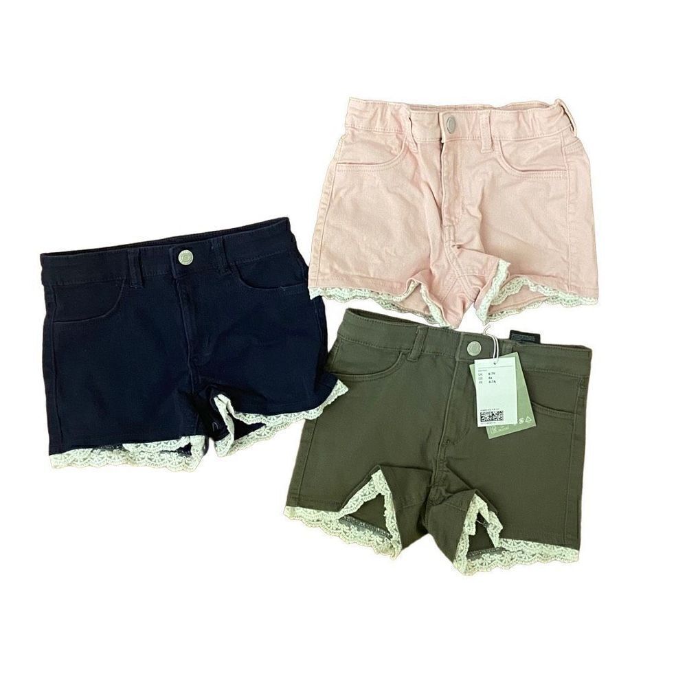 H&M Denim Short Set Ruffle Trim Navy Blue, Pink, Olive Green 6X Adjustable Waist
